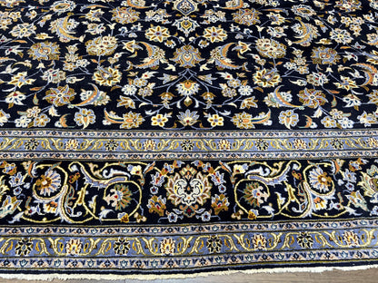 Navy Blue Persian Kashan Rug 11x13 Hand Knotted Wool Antique Carpet Signed Rabani
