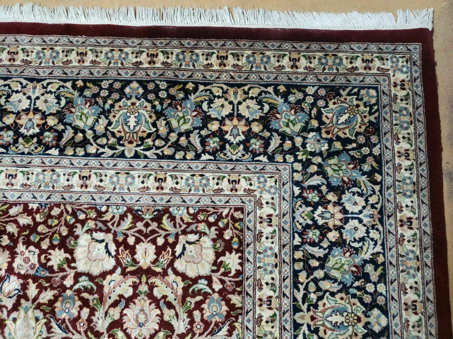 Handmade Sino Persian Rug 9x12 Floral Allover Tabriz Design Maroon And Navy