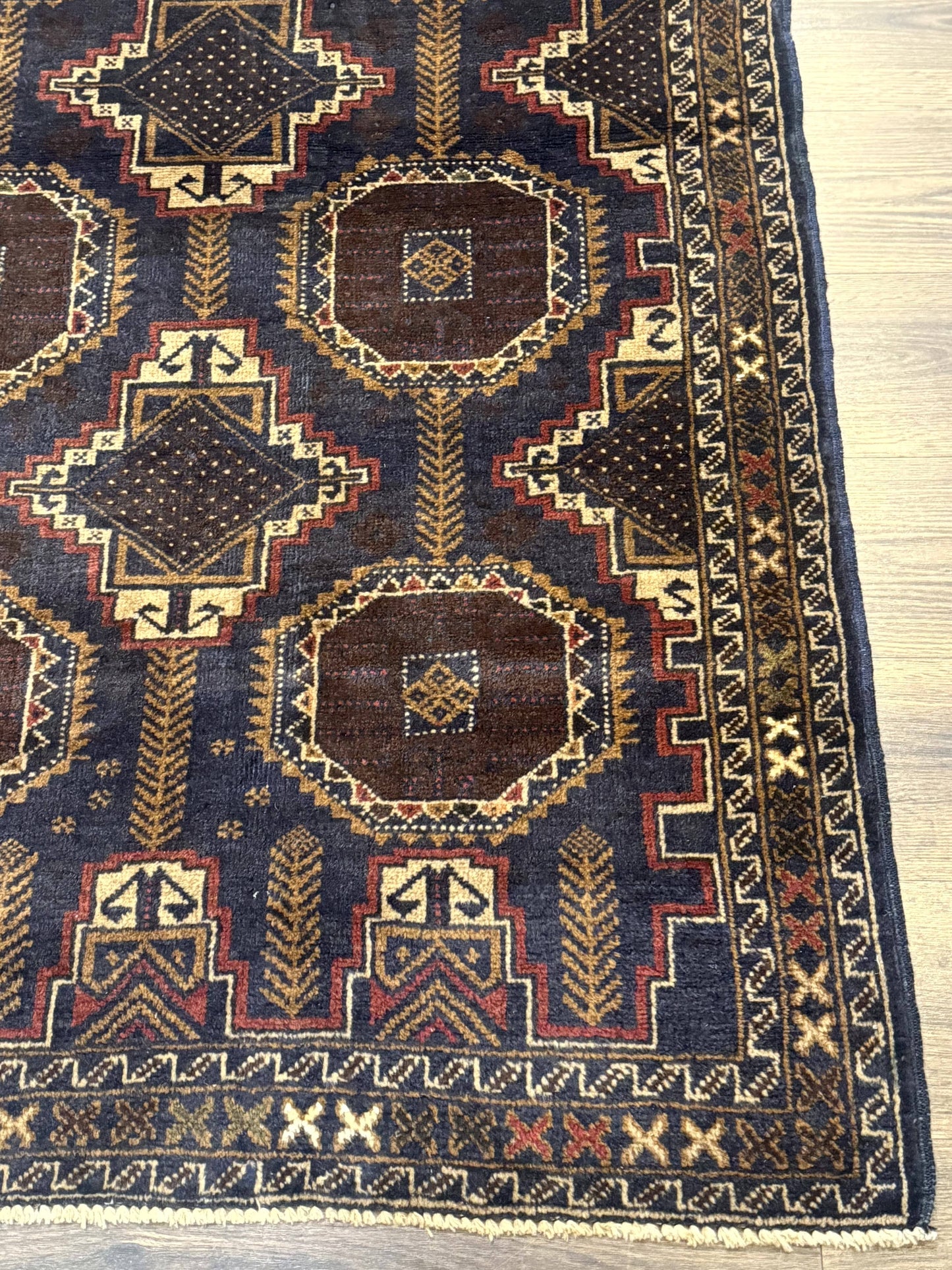 Afghan Balouch Rug Navy Blue 4x6 Handwoven Handmade Contemporary Wool Accent