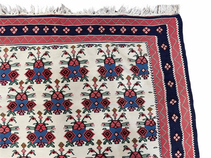 Vintage Kurdish Kilim Rug 3x5 Handwoven Heirloom Flatweave Collectible Beige