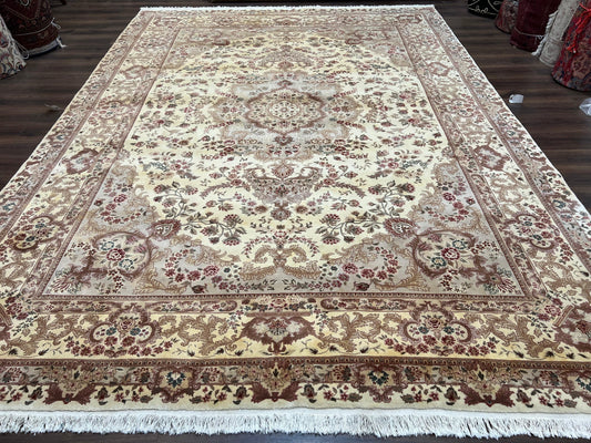 Vintage Sino Persian Rug 10x14 Elegant Handmade Oriental Carpet With Floral Medallion