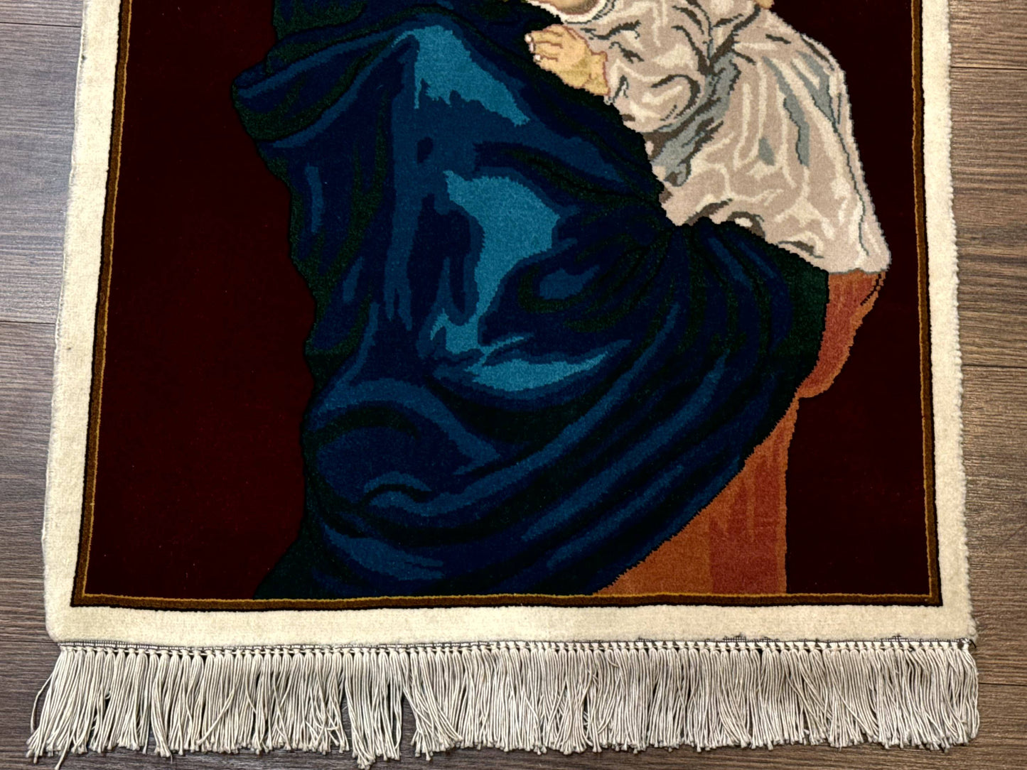 Persian Tabriz Pictorial Rug 2x2 Mother Holding Child Very Fine 340 KPSI Maroon