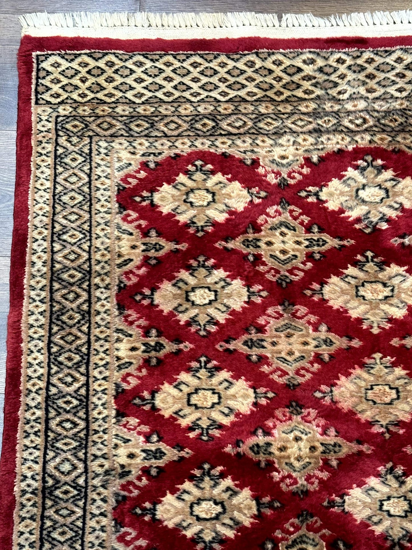 Pakistani Runner Rug 2.8x7.6 Red Turkoman Bokhara Runner Vintage Hand Knotted Wool