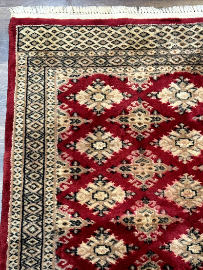Pakistani Runner Rug 2.8x7.6 Red Turkoman Bokhara Runner Vintage Hand Knotted Wool
