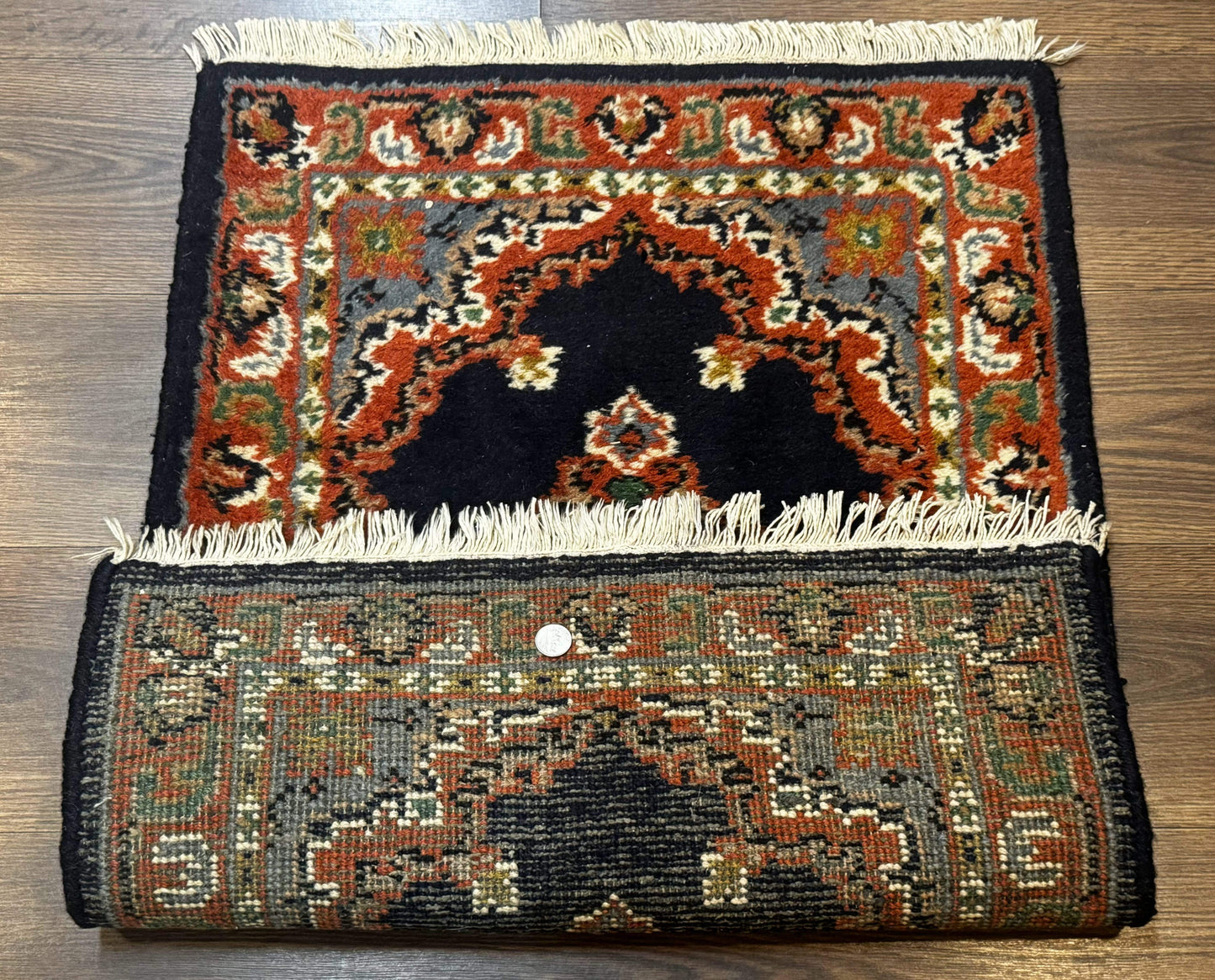 Indo Persian Wool Rug 2x3 Navy Terracotta