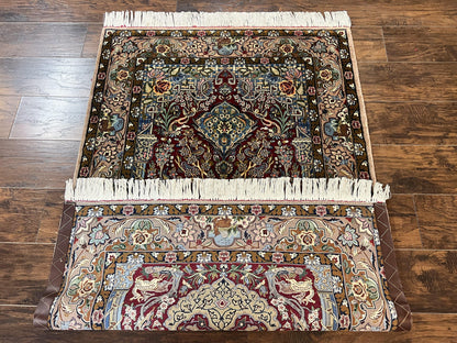 Persian Isfahan Rug Vintage Hand Knotted 3.7 by 5.6 Tree of Life Kork Wool Silk Highlights