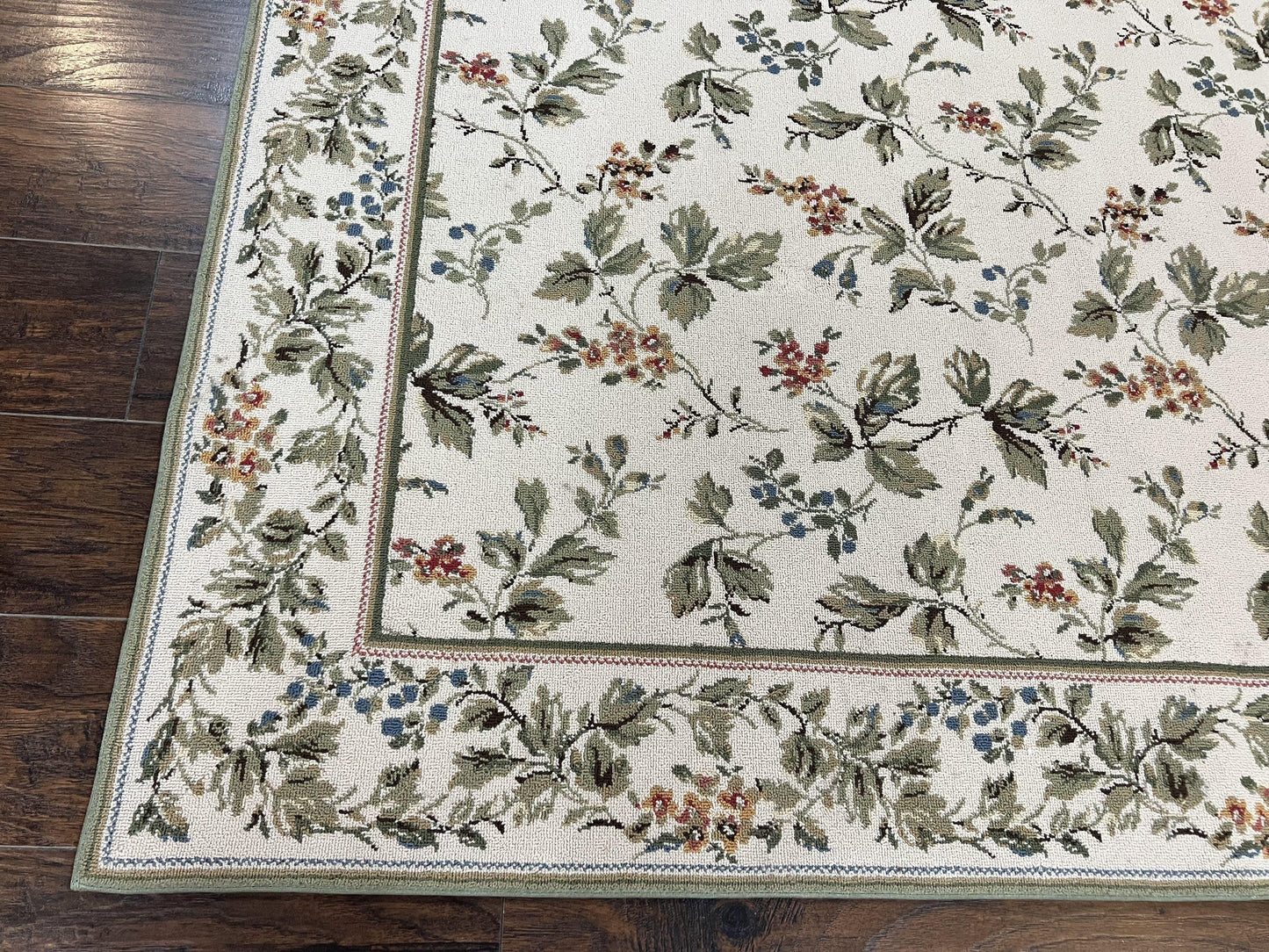 Stark Rug Vintage 7x10 Ivory And Green European Aubusson Design Wool Floral Carpet