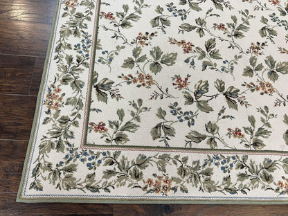 Stark Rug Vintage 7x10 Ivory And Green European Aubusson Design Wool Floral Carpet