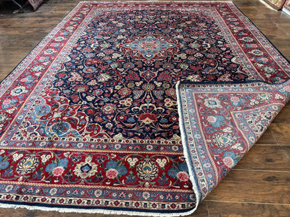 Navy Blue Persian Kashan Rug 9x12 Antique Carpet Wool 200 KPSI