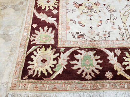 Peshawar Rug Hand Knotted Handmade Wool Oushak Style 10x15 Beige and Maroon Living Room Rug