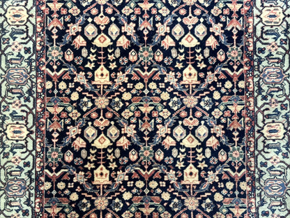 Indo Persian Runner Rug 2.8x12 Navy Floral Hand Knotted Wool Fine 270 KPSI