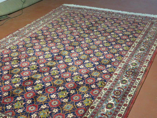 Navy Blue Antique Persian Rug 7x11 Hand Knotted Wool Room Size