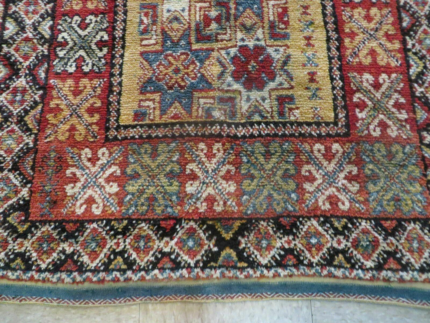 Vintage Moroccan Rug 4x5 Hand Knotted Berber Wool Area Rug Geometric Stars