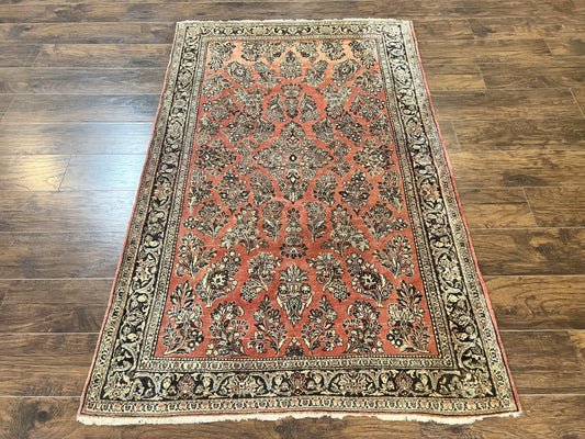 Persian Sarouk Rug 4x7 Hand Knotted Wool Red Floral Carpet Fine 300 KPSI Antique