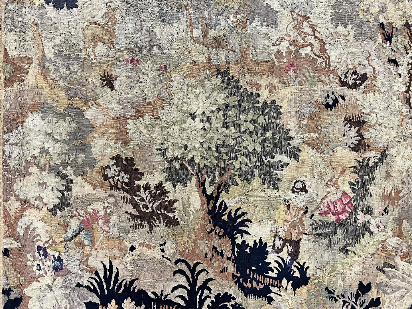 Antique French Tapestry 6x5 Ft Handwoven Wool Aubusson Weave Vintage