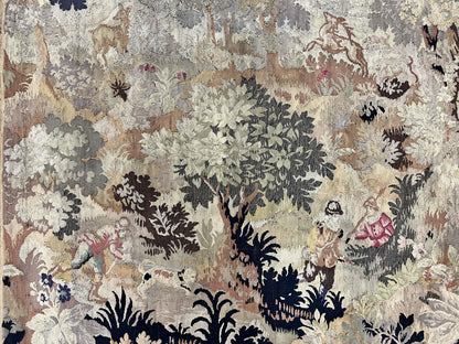 Antique French Tapestry 6x5 Ft Handwoven Wool Aubusson Weave Vintage