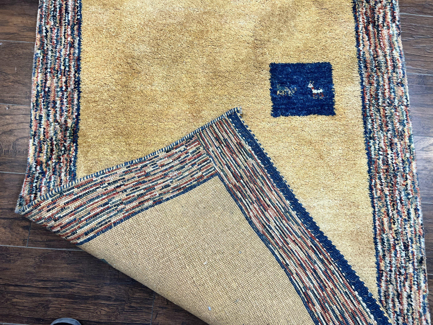 Indo Gabbeh Rug 3.7 x 5 Handmade Wool Tribal Boho Carpet Decor