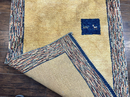 Indo Gabbeh Rug 3.7 x 5 Handmade Wool Tribal Boho Carpet Decor