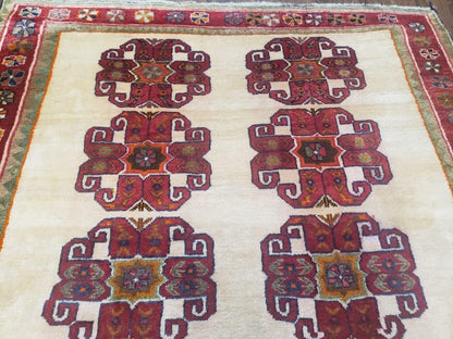 Vintage Persian Gabbeh Rug Hand Knotted In Dark Red And Cream 5 Feet By 6 Feet 4 Inches