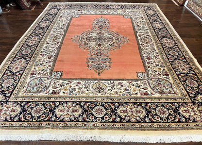 Persian Tabriz Rug Hand Knotted Wool Vintage Carpet 10x13 With Birds And Animal Motifs