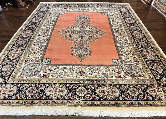 Persian Tabriz Rug Hand Knotted Wool Vintage Carpet 10x13 With Birds And Animal Motifs
