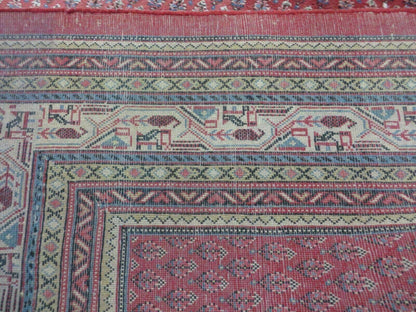 Vintage Indian Wool Rug Handmade 1950s Paisley Oriental Red Vegetable Dyes