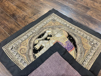 Indian Embroidery Tapestry 3x3 Elephant Design Handcrafted Wool Needlepoint Beadwork