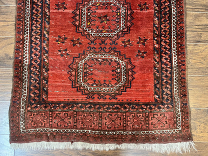 Afghan Rug 3x6 Handmade Wool Semi Antique Tribal Red Beshir Carpet