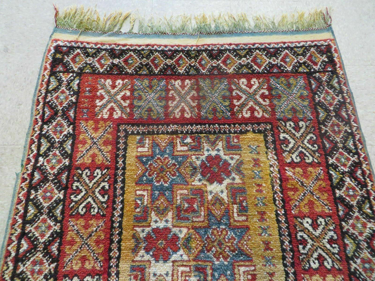 Vintage Moroccan Rug 4x5 Hand Knotted Berber Wool Area Rug Geometric Stars
