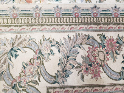 Pak Persian Floral Rug Hand Knotted Wool 11 x 12.6 Ivory Vintage