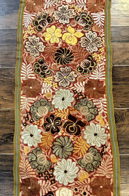 Vintage Table Runner 1.5 x 7.5 Wool Floral Loomed Decor for Home