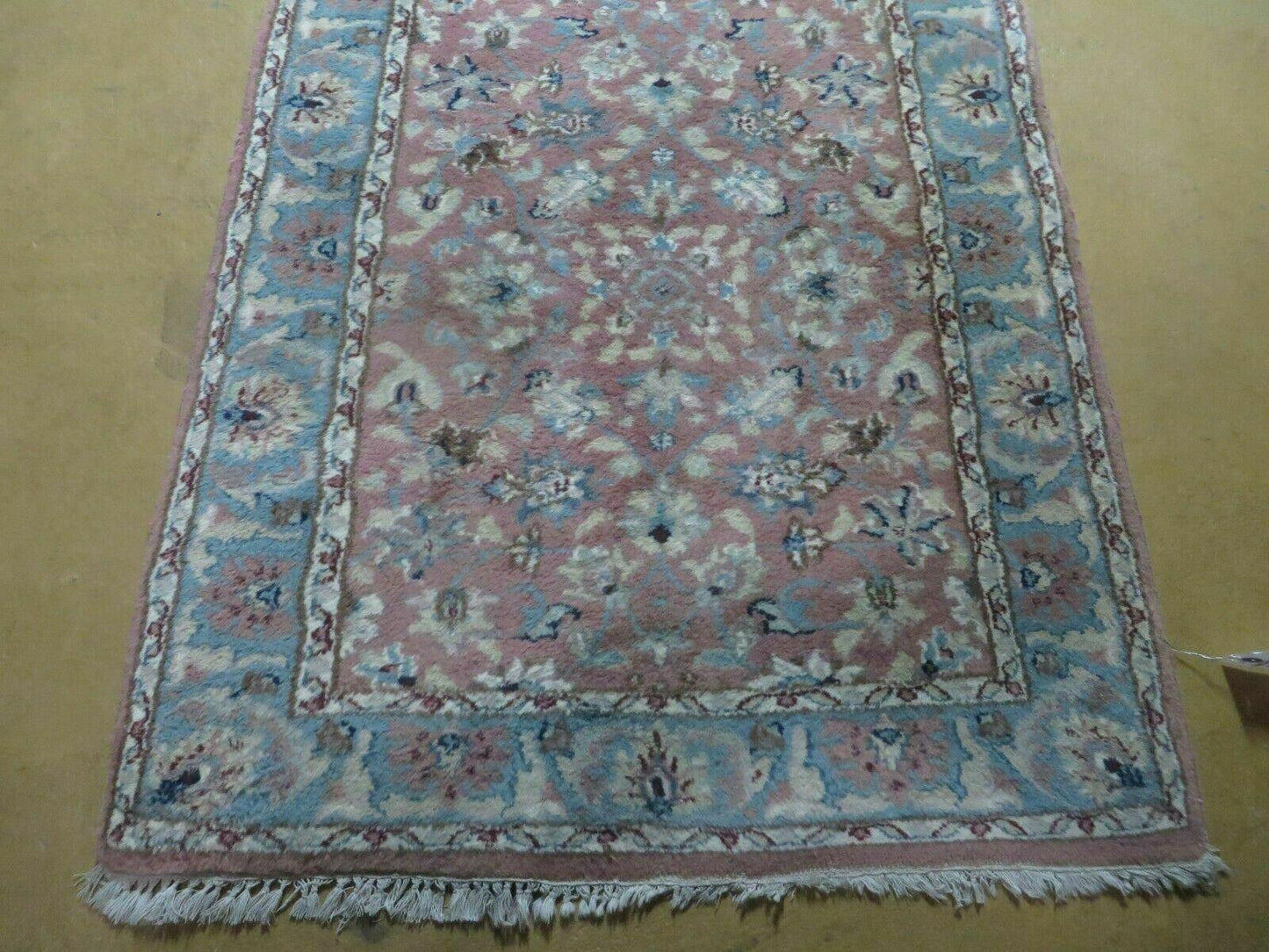 Indian Floral Wool Runner Rug Vintage Handcrafted 2 Ft 8 Inches By 12 Ft