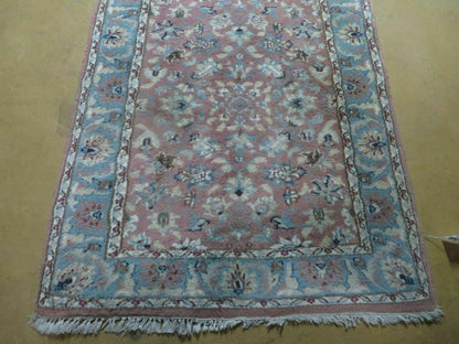 Indian Floral Wool Runner Rug Vintage Handcrafted 2 Ft 8 Inches By 12 Ft