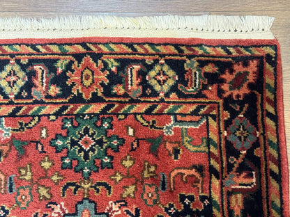 Indo Persian Heriz Runner Rug 2x12 Hand Knotted Wool Hallway Rug Red And Black