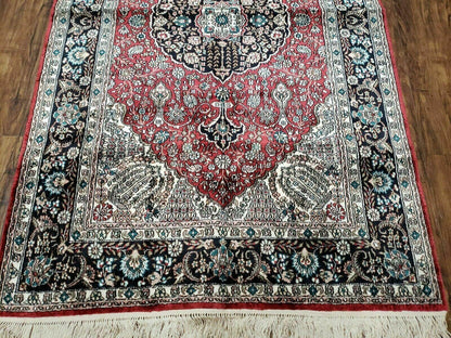 Vintage Kashmir Silk Rug 3x5 Handmade In India Qum Design 400 KPSI