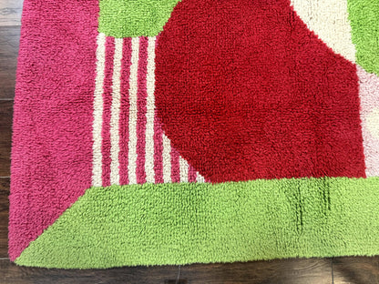 European Shag Rug 4.8 x 4.8 Modern Abstract Loomed Wool Square Rug In Green Pink Red