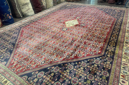 Persian Shiraz Rug 13x19 Oversized Herati Hex Medallion Brick Red Navy Beige