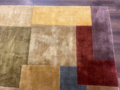 Tibetan Wool Rug 8x10 Modern Handknotted Multicolor Thick Pile