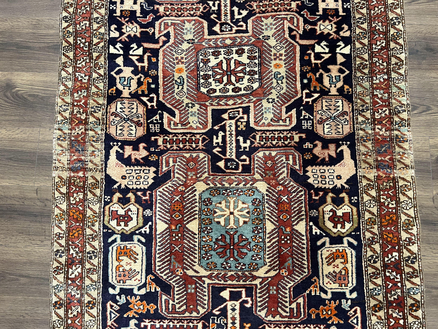 Persian Ardabil Runner Rug 4x10 Hand Knotted Antique Wool With Animal Pictorials