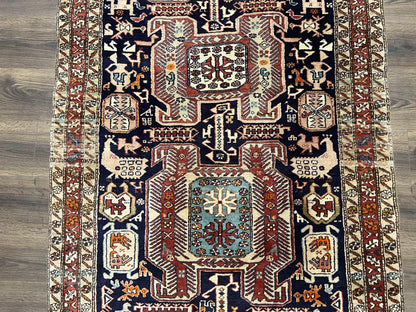 Persian Ardabil Runner Rug 4x10 Hand Knotted Antique Wool With Animal Pictorials