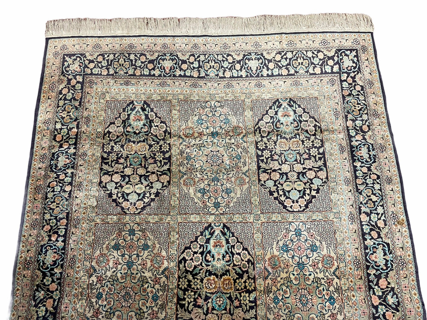 Turkish Silk Rug Vintage Hand Knotted 4x6