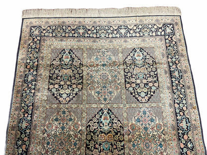 Turkish Silk Rug Vintage Hand Knotted 4x6
