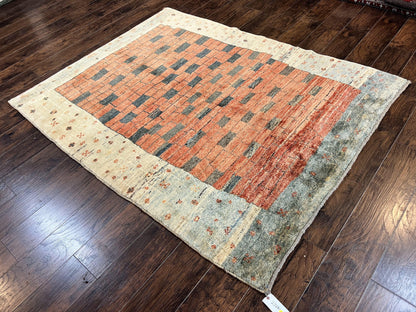 Persian Gabbeh Rug 6x8 Ft Handwoven Wool Tribal Area Rug For Home Decor