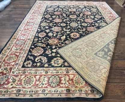 Vintage Oriental Rug 8x11 Floral Persian Design Turkish Power Loomed Rug Navy Blue Red Cream