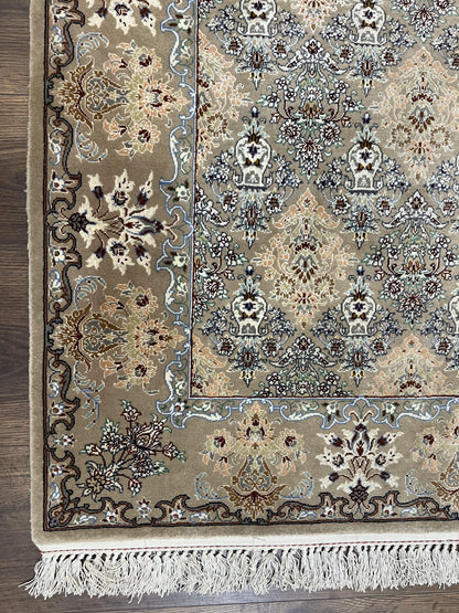 Persian Isfahan Rug 3x5 Hand Knotted Kork Wool On Silk Foundation Taupe Floral