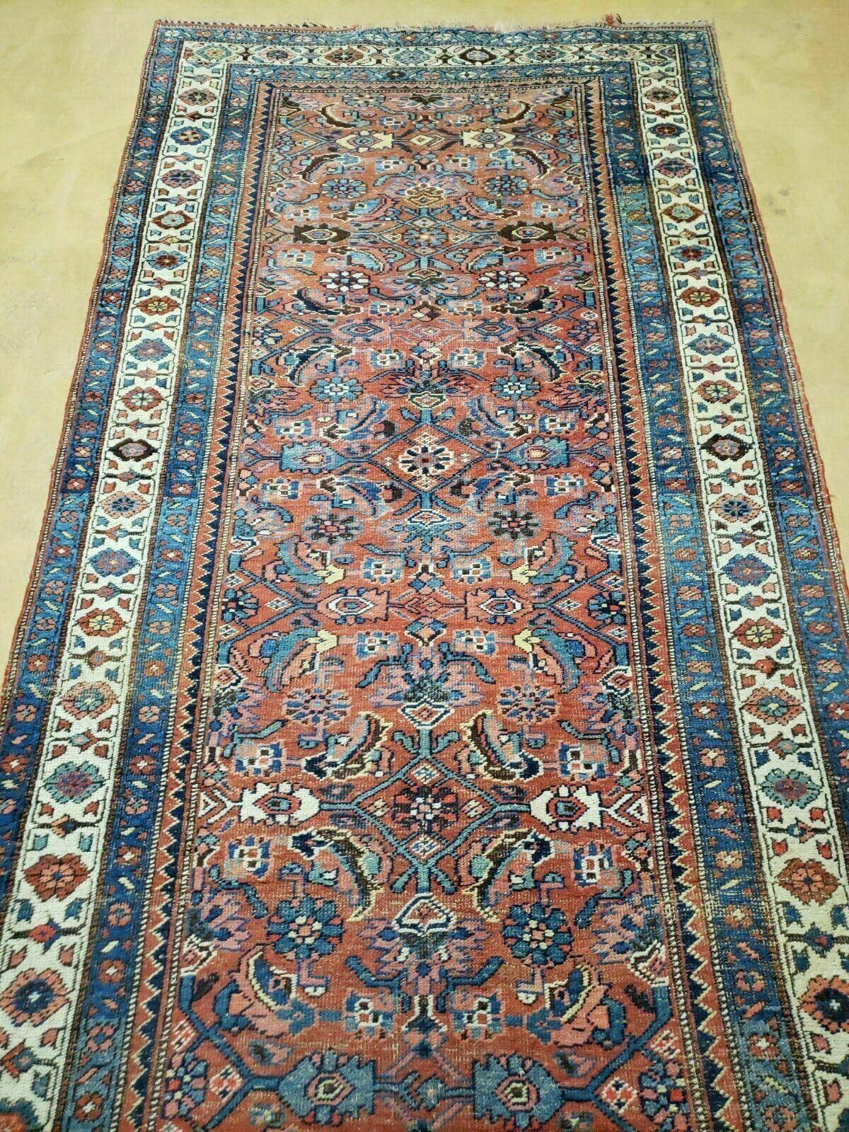 Antique Handmade Turkish Wool Rug Runner 3 Ft 8 In By 11 Ft Veg Dye Rust Red