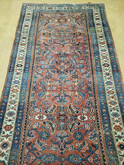 Antique Handmade Turkish Wool Rug Runner 3 Ft 8 In By 11 Ft Veg Dye Rust Red