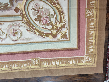 Premium Aubusson Rug 11x15 Wool Handmade Vintage European Flatweave Savonnerie Carpet