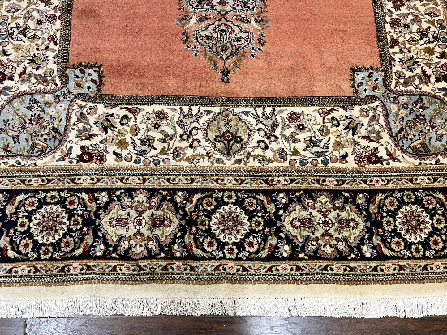 Persian Tabriz Rug Hand Knotted Wool Vintage Carpet 10x13 With Birds And Animal Motifs