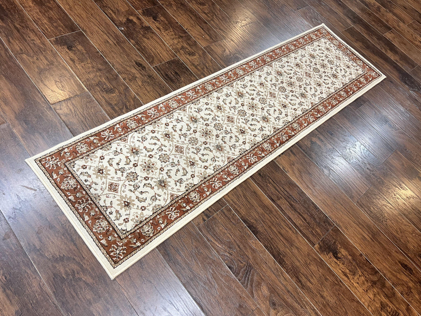 Runner Rug 2 X 7.6 Floral Allover Ivory And Rust Hallway Oriental Style
